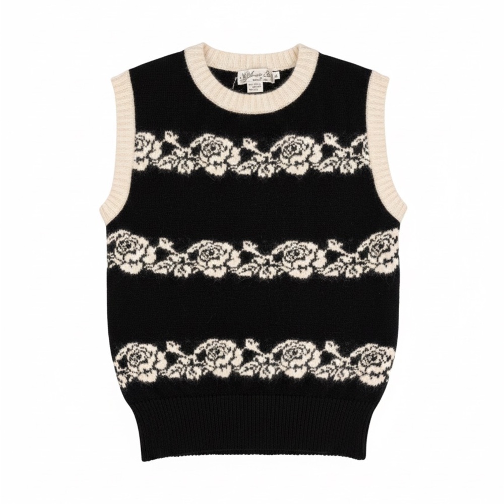 Vintage Sweatwater Bee 80’s Angora Sweater Vest with white Roses - S